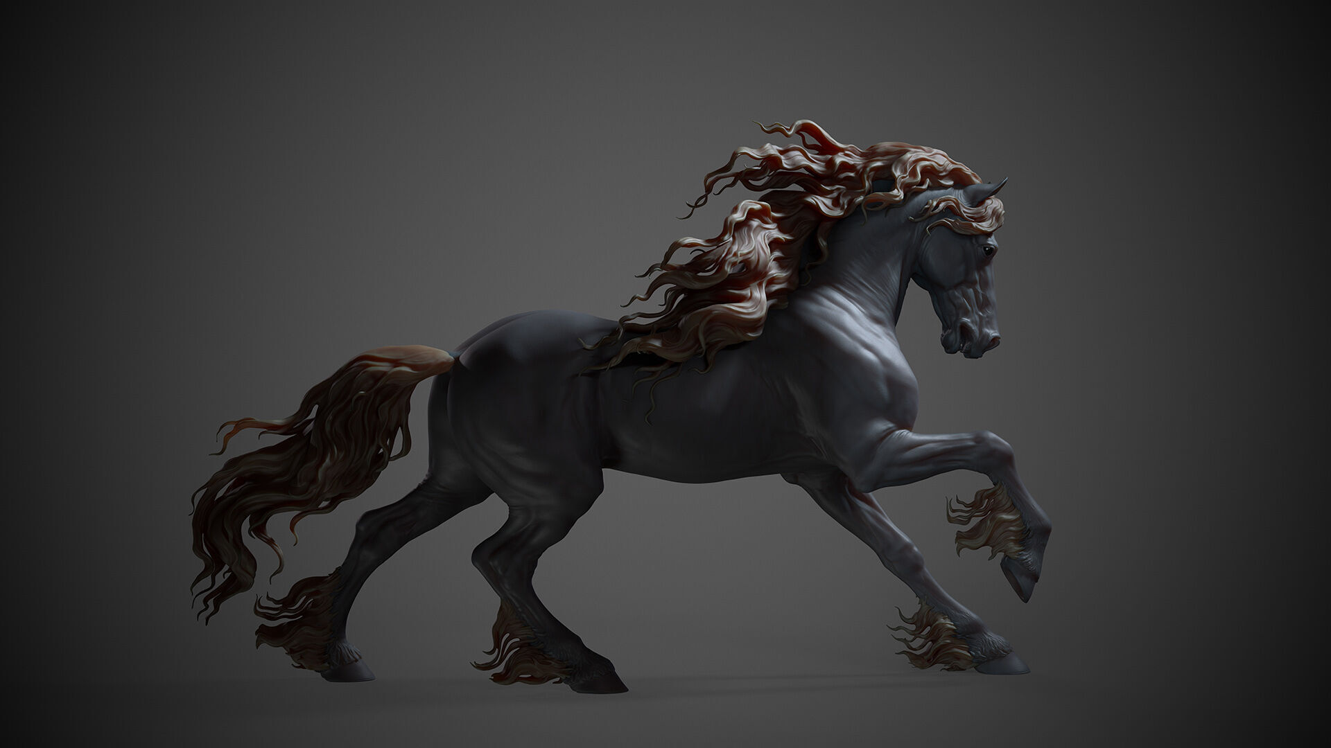 Galloping Friesian horse  -  3D Sculpting 3D print model_14