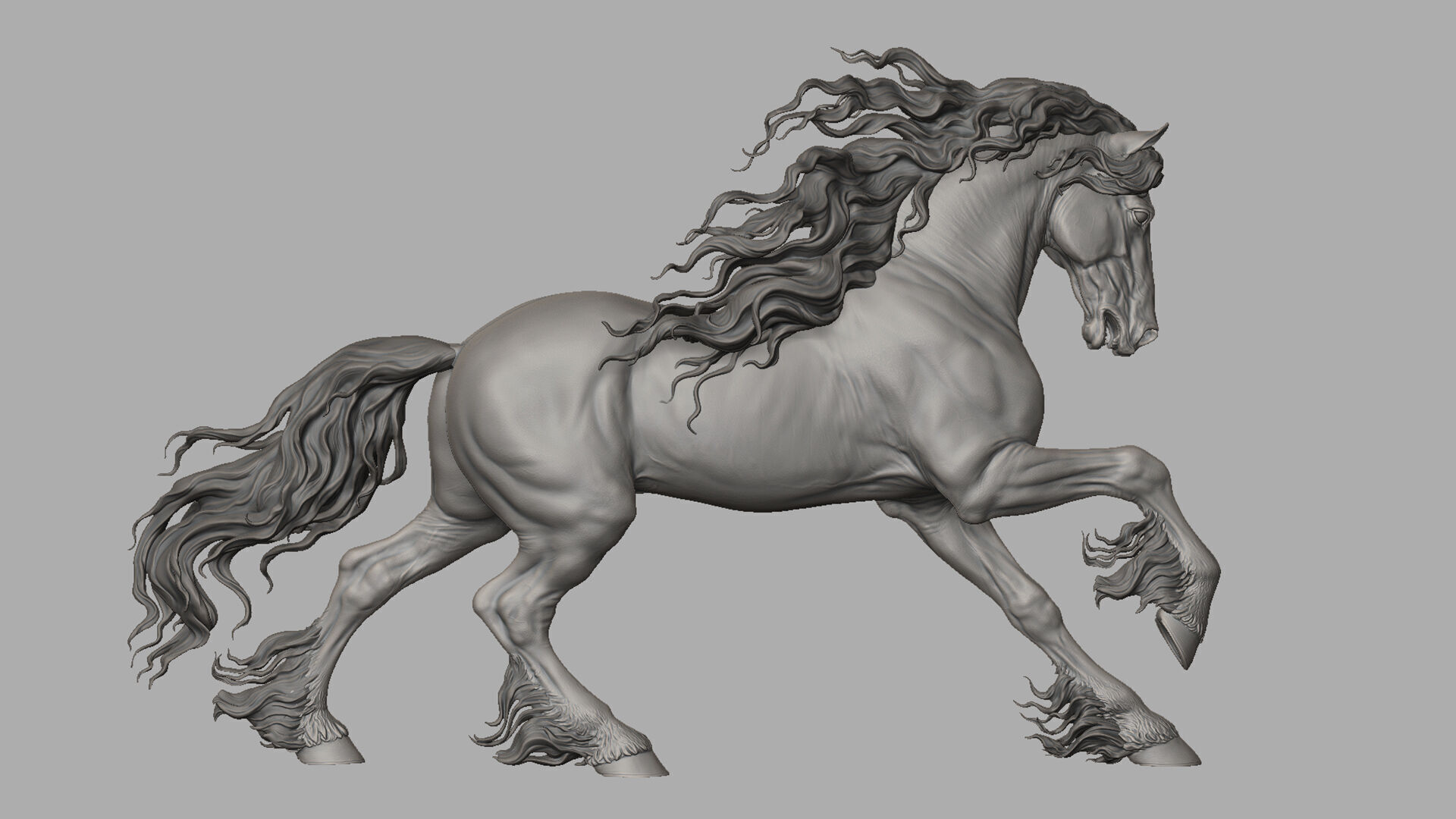 Galloping Friesian horse  -  3D Sculpting 3D print model_17