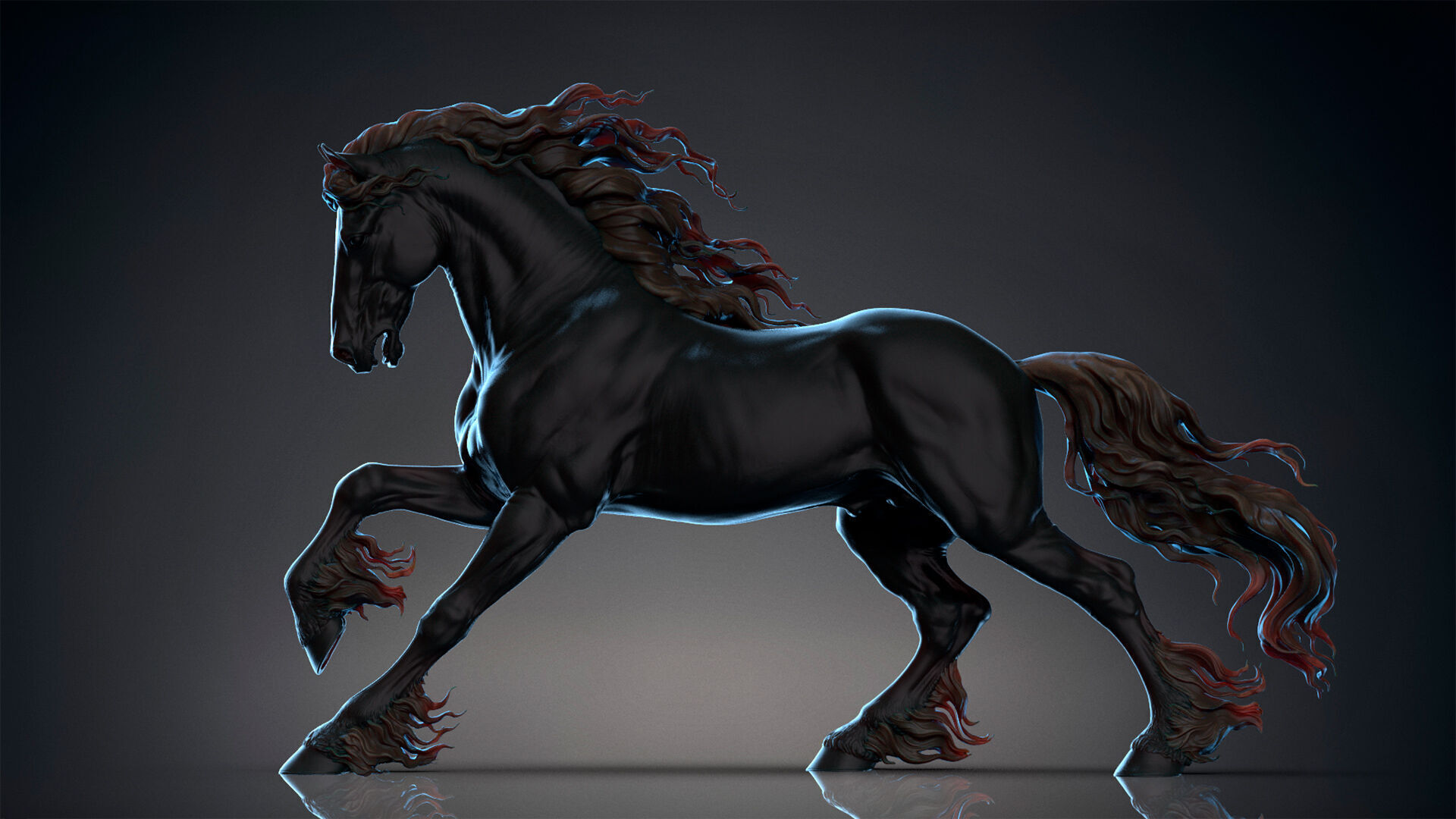 Galloping Friesian horse  -  3D Sculpting 3D print model_7