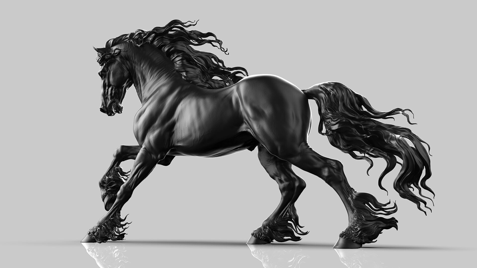 Galloping Friesian horse  -  3D Sculpting 3D print model_6