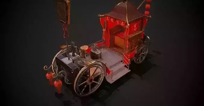 Chinese style horror wedding car Low-poly 3D model
