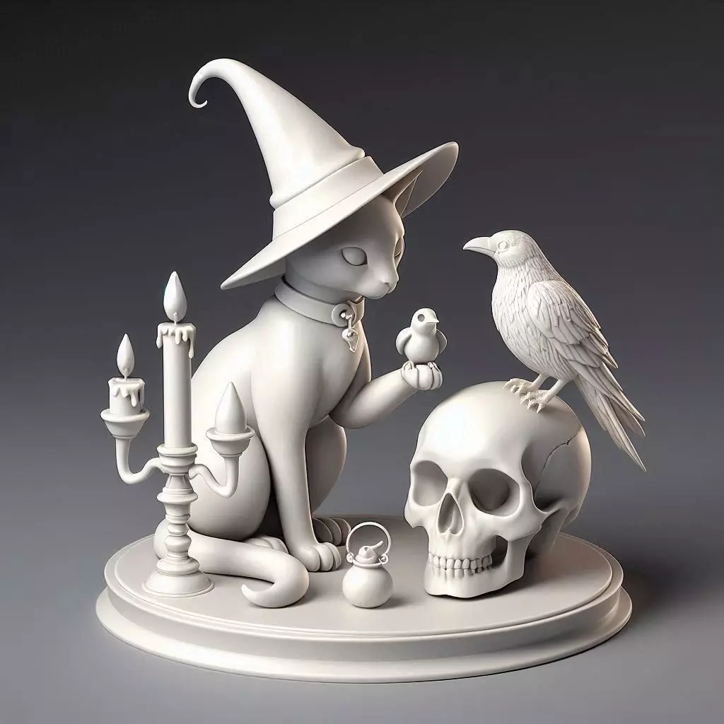 8 Witch Cat Composition Skull Raven Candleholder 3D print model_0