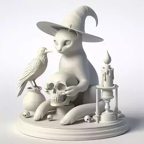 10Witch Cat Composition Skull Raven Candleholder