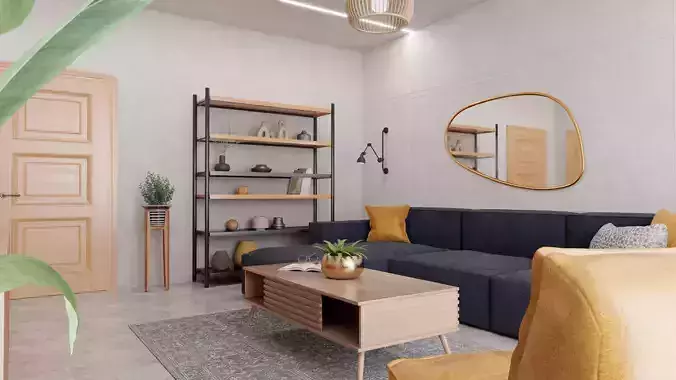  Mid Century Living room interior scene