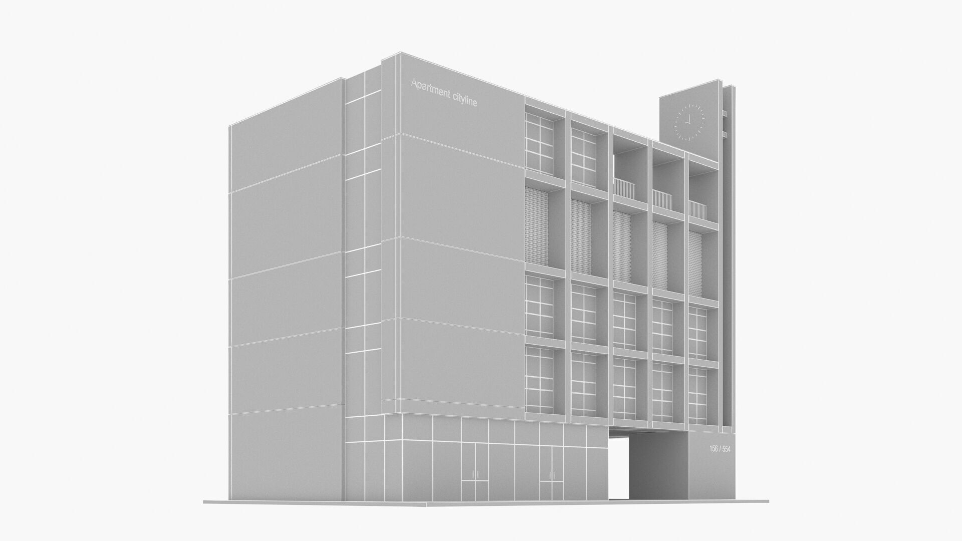 Modern apartment building Low-poly 3D model_10