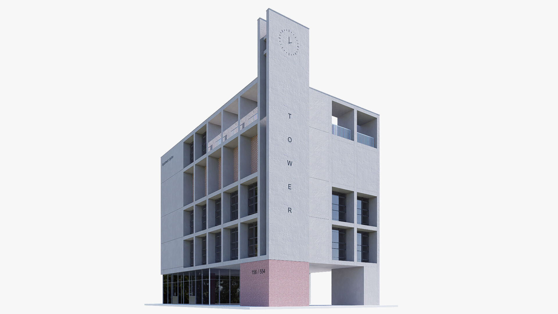 Modern apartment building Low-poly 3D model_3