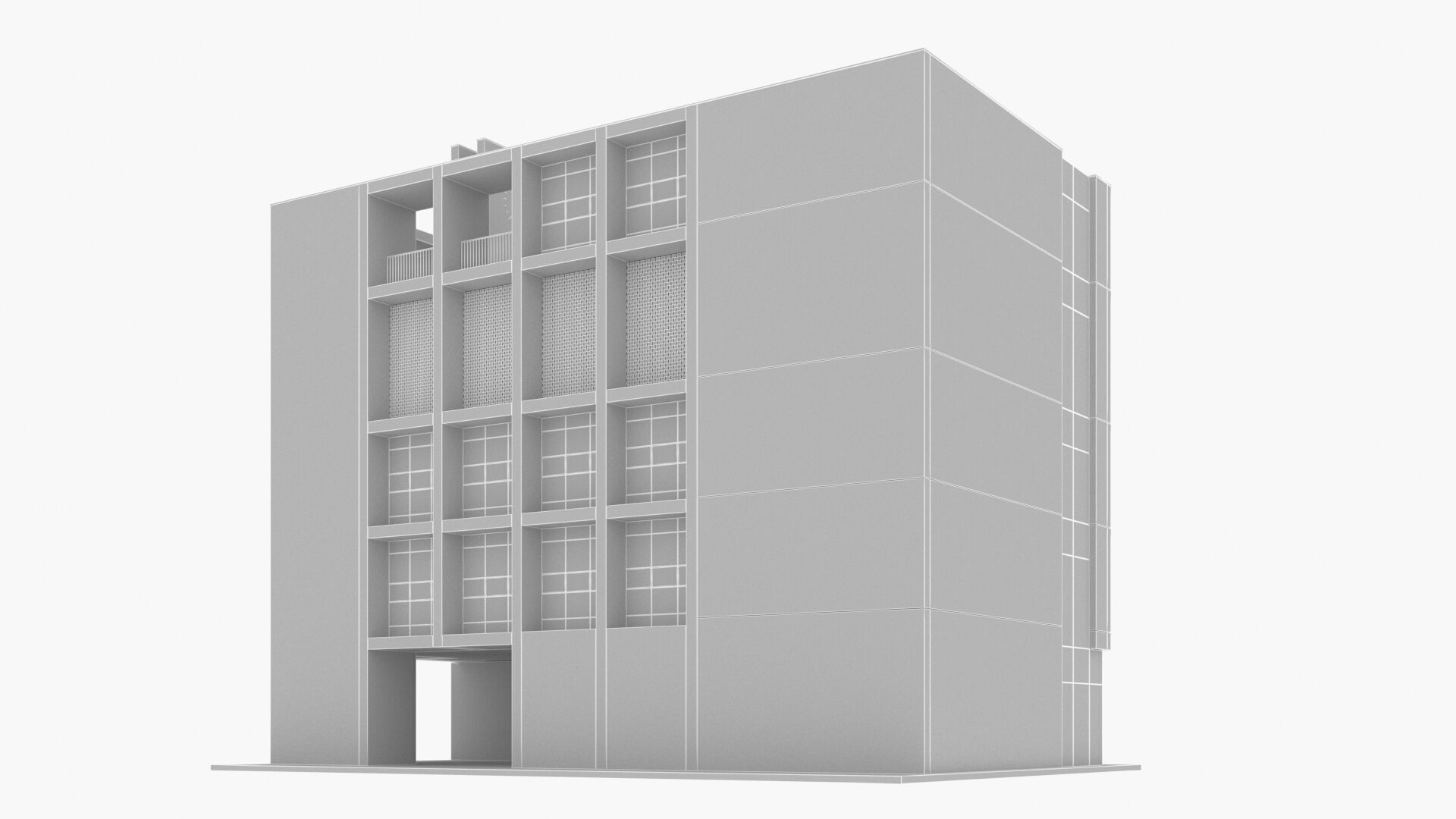 Modern apartment building Low-poly 3D model_12