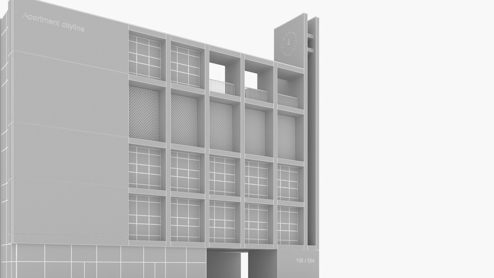 Modern apartment building Low-poly 3D model_8
