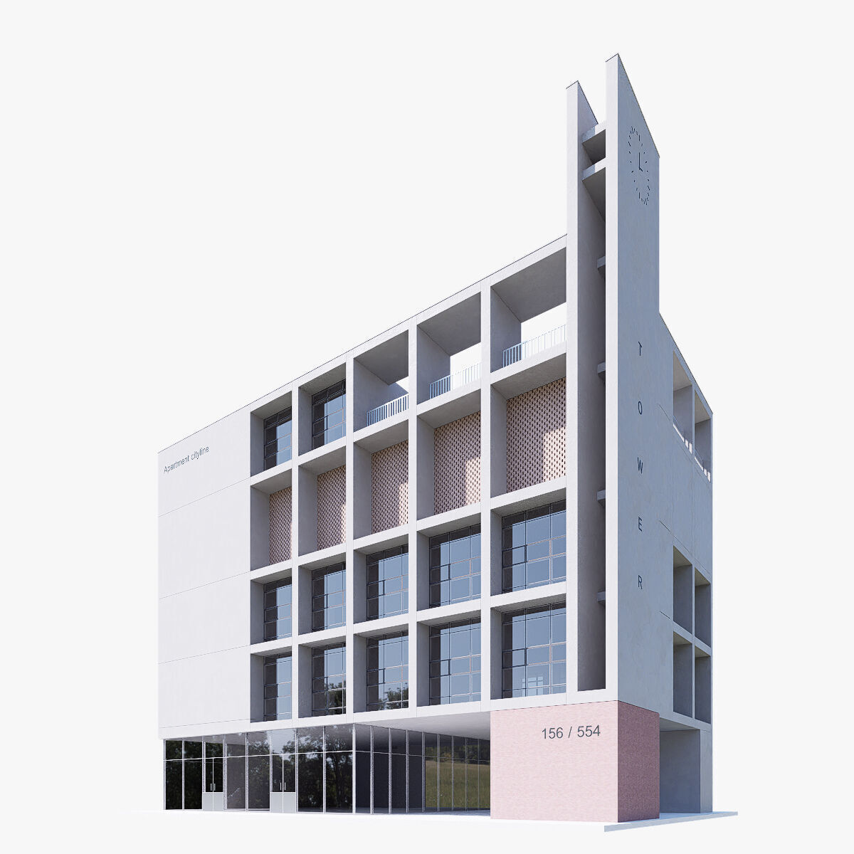 Modern apartment building Low-poly 3D model_7