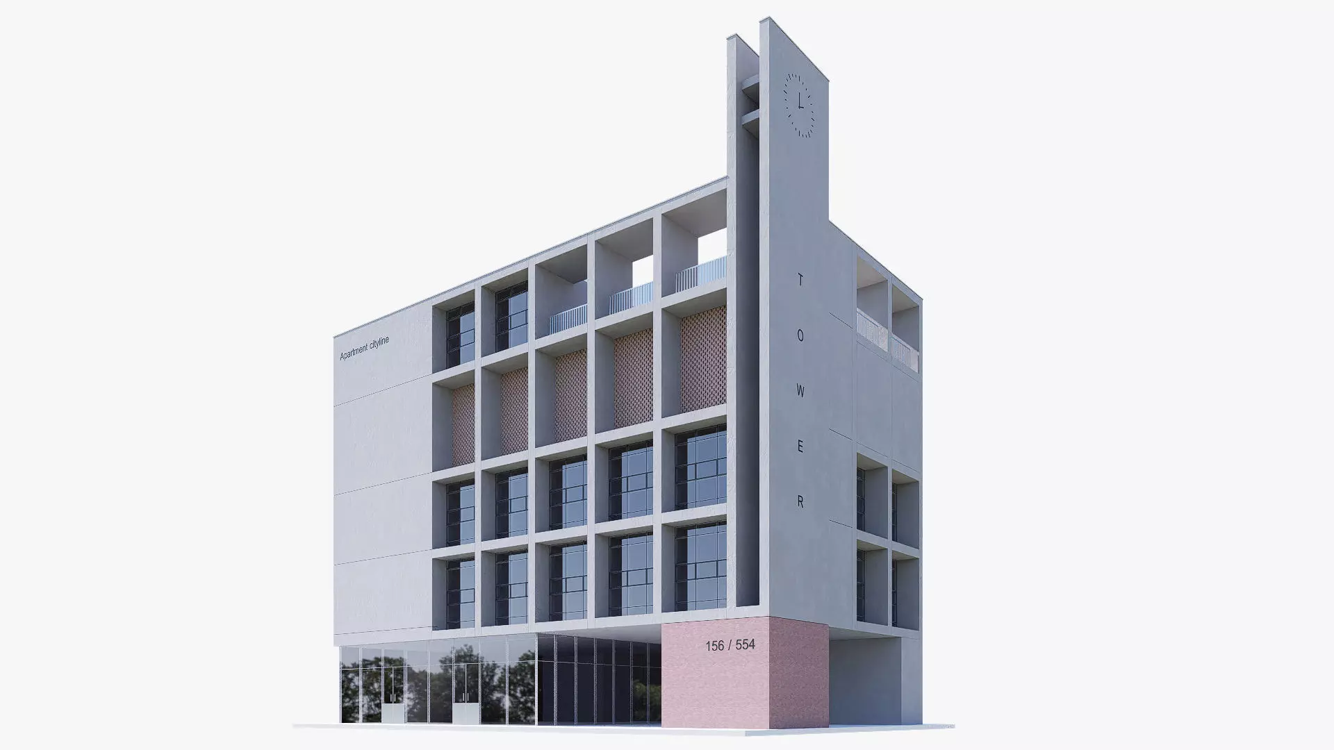 Modern apartment building Low-poly 3D model_0