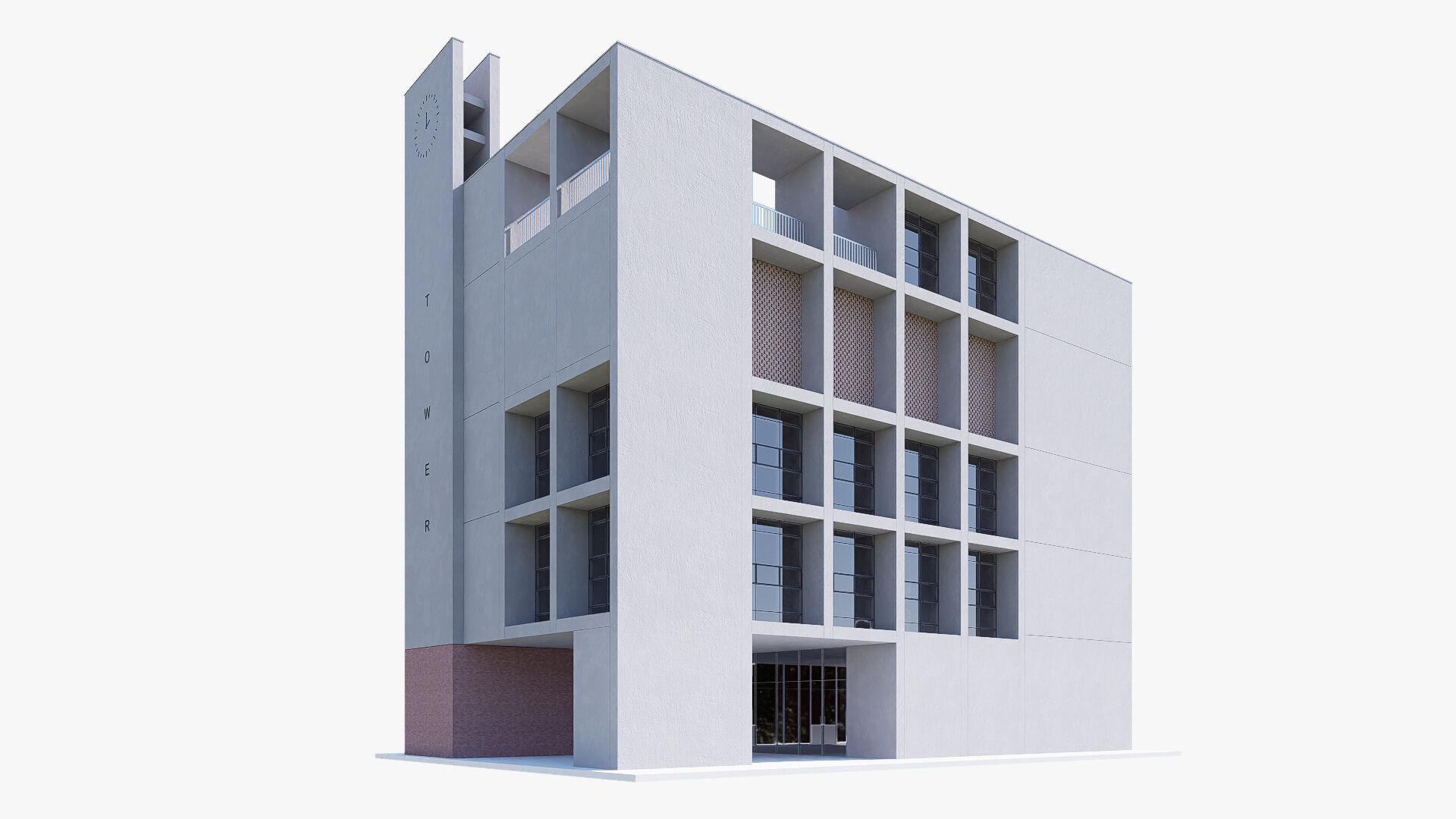 Modern apartment building Low-poly 3D model_4