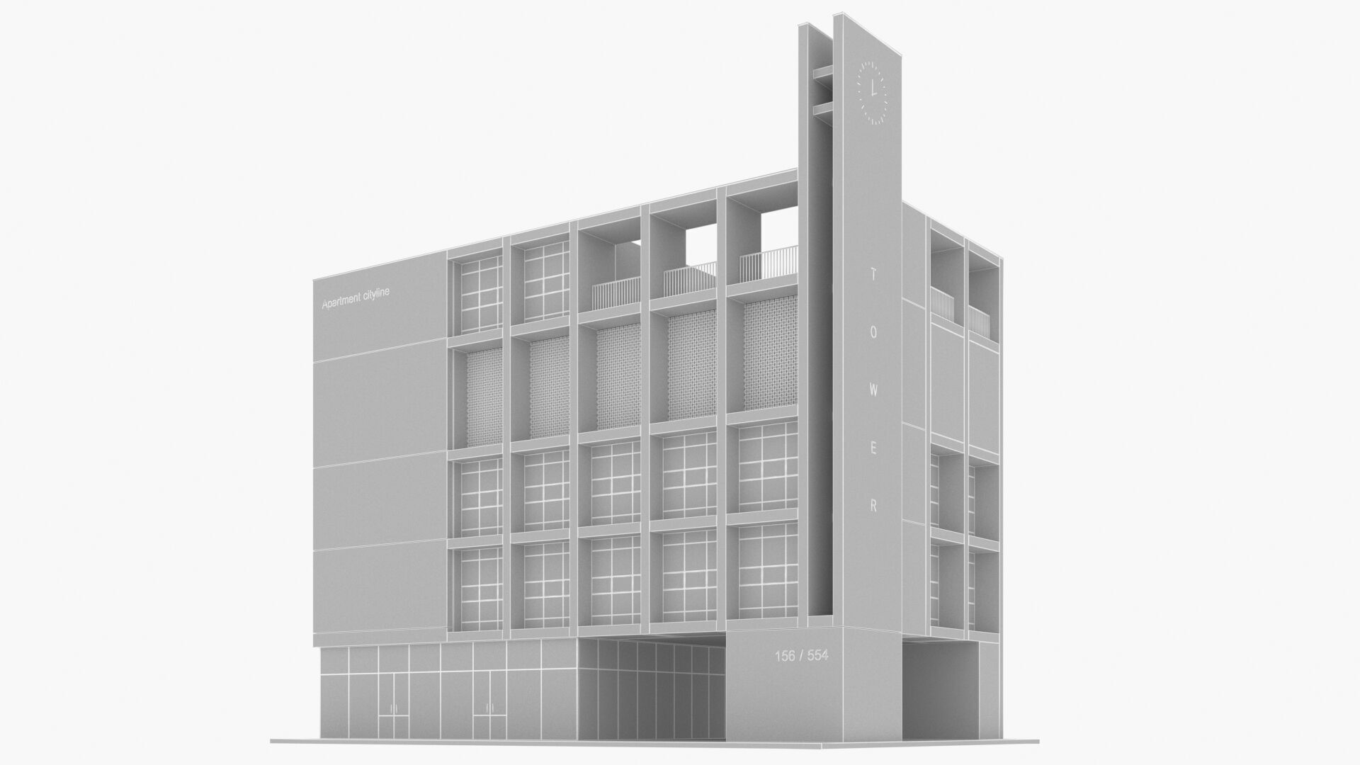 Modern apartment building Low-poly 3D model_11