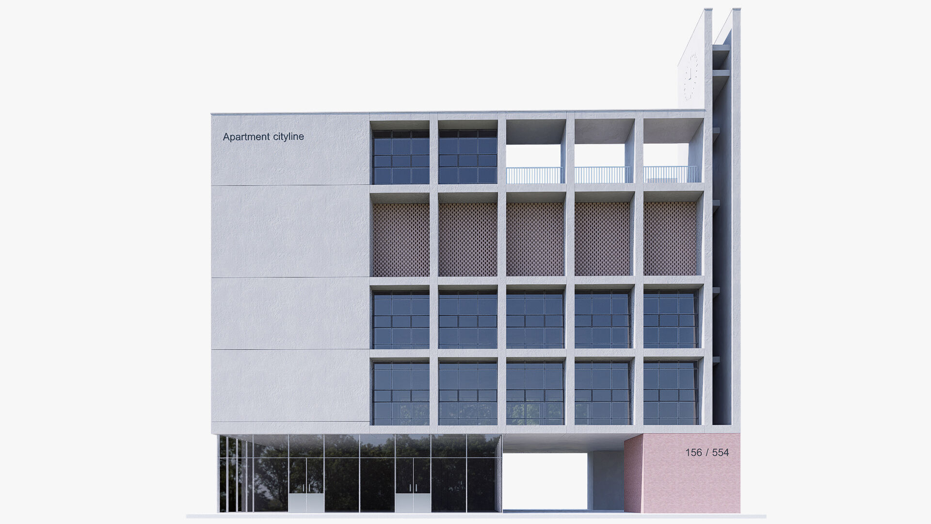 Modern apartment building Low-poly 3D model_2