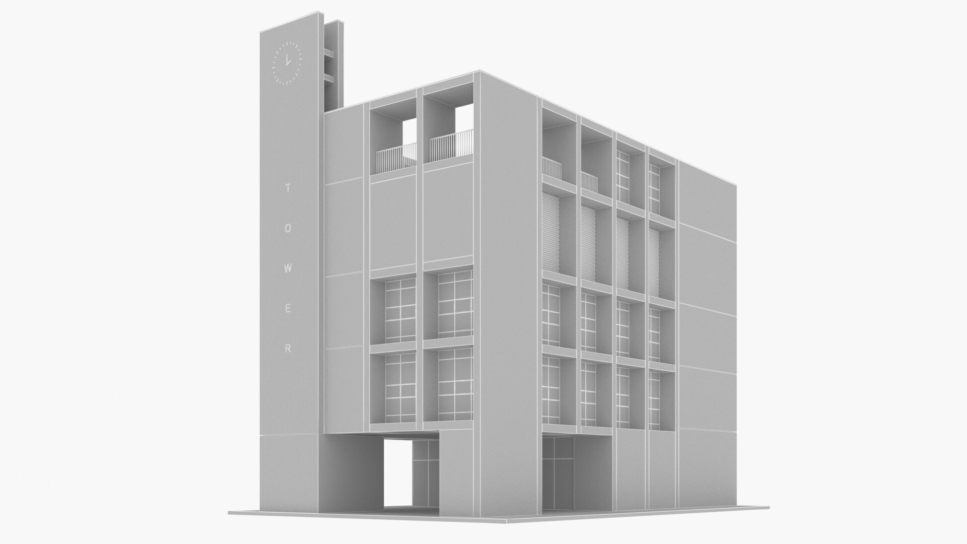 Modern apartment building Low-poly 3D model_9