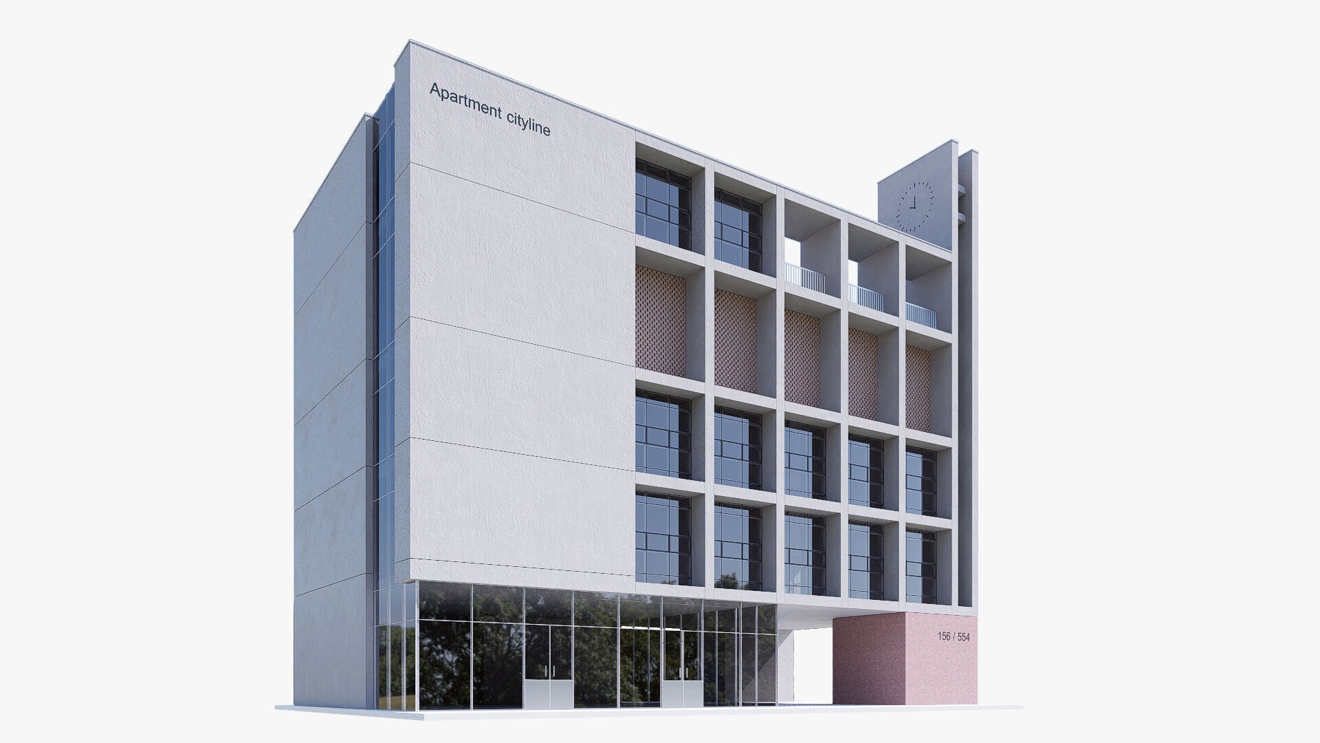 Modern apartment building Low-poly 3D model_1