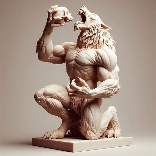 12Ivory Werewolf Howling with Skull 3D Model 3D print model