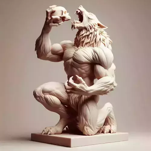 12Ivory Werewolf Howling with Skull 3D Model