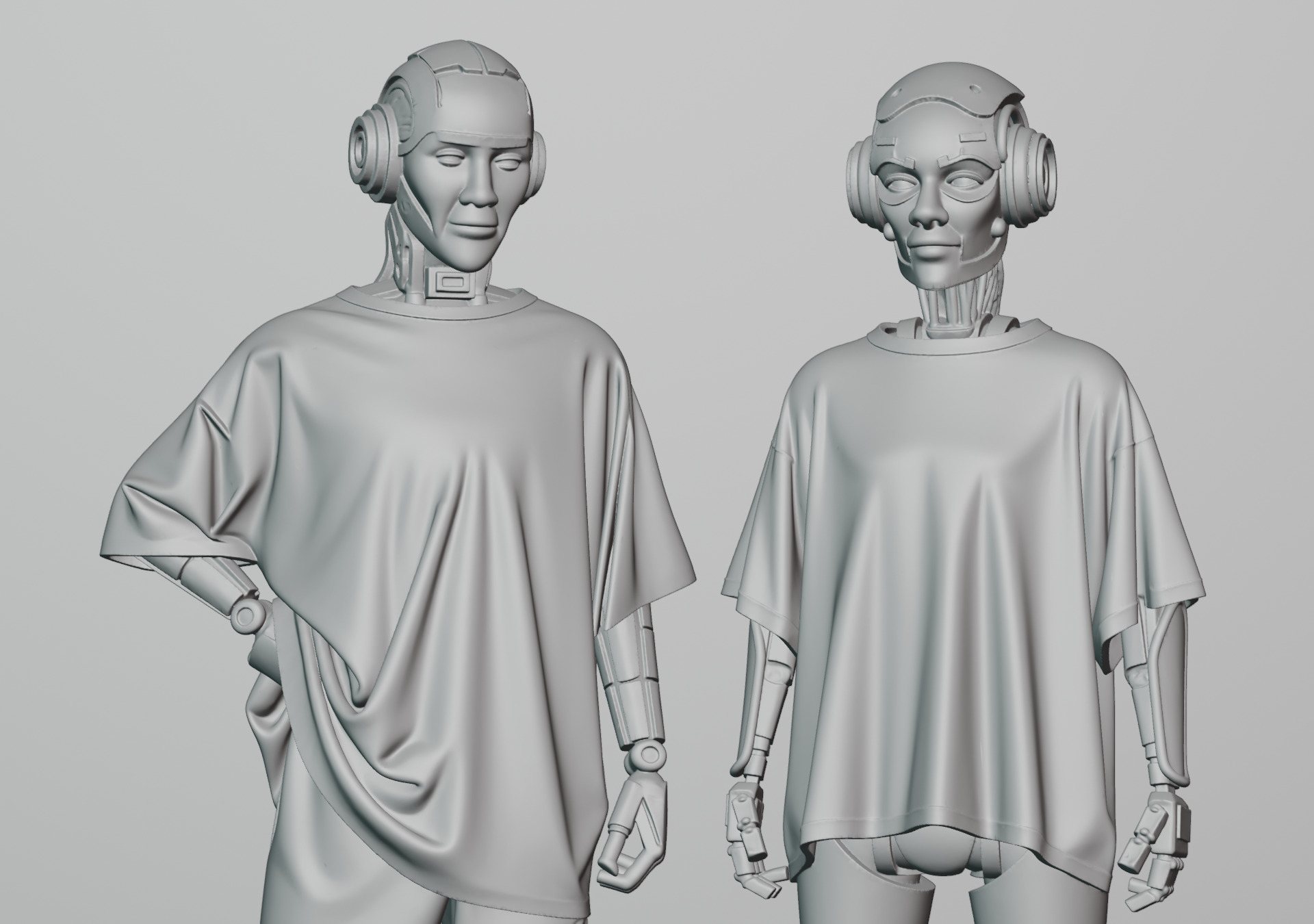 Alien Cyber Robots Mechanical Head Androids Set of 2 3D model_4