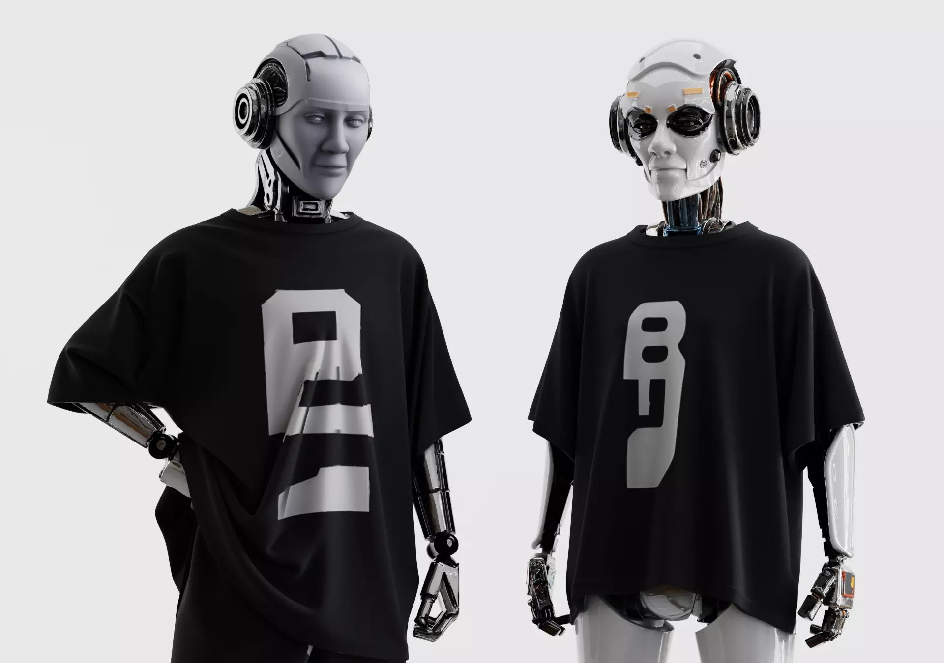 Alien Cyber Robots Mechanical Head Androids Set of 2 3D model_0