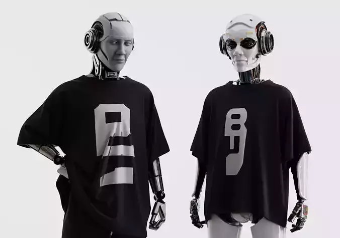 Alien Cyber Robots Mechanical Head Androids Set of 2