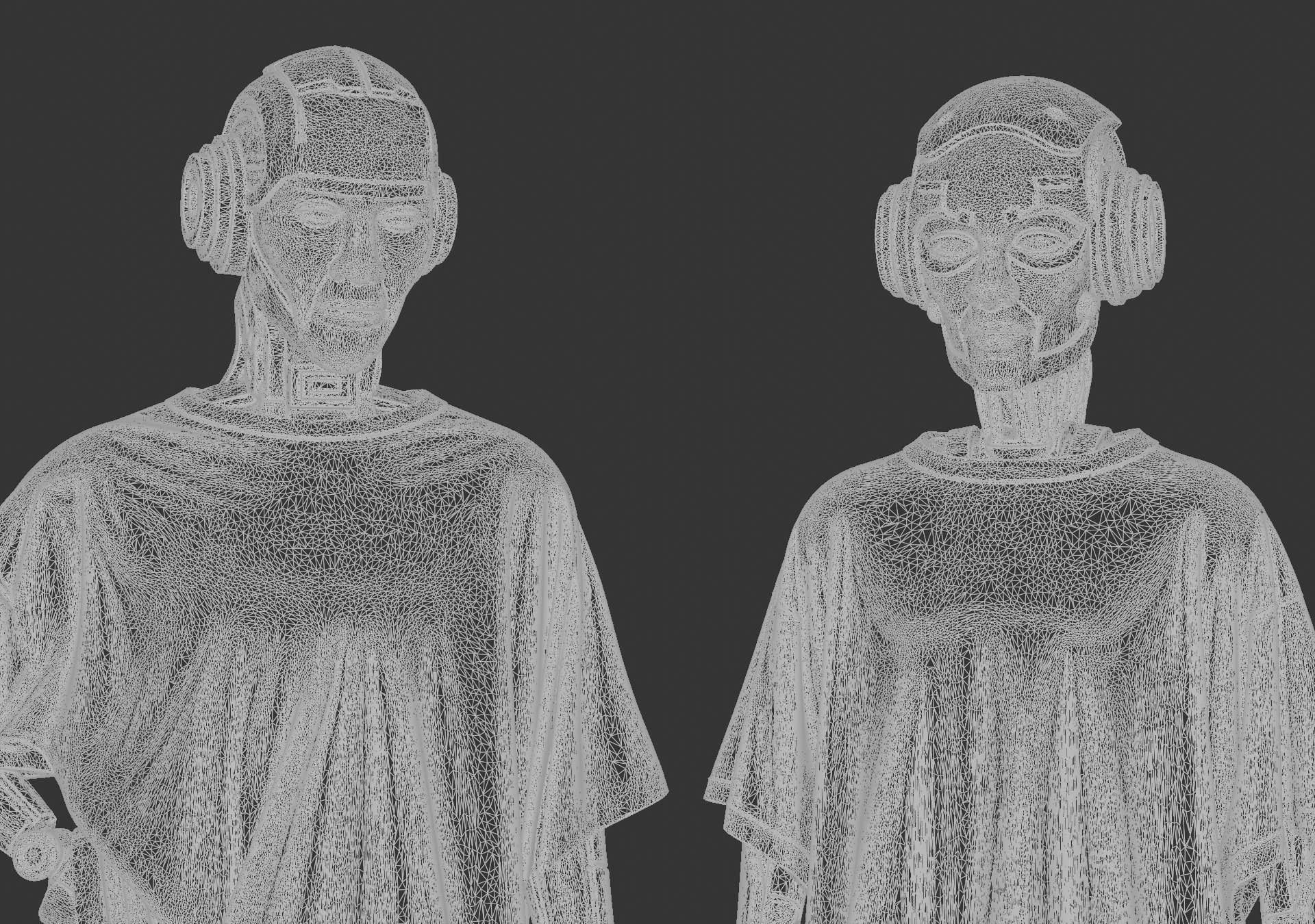 Alien Cyber Robots Mechanical Head Androids Set of 2 3D model_5