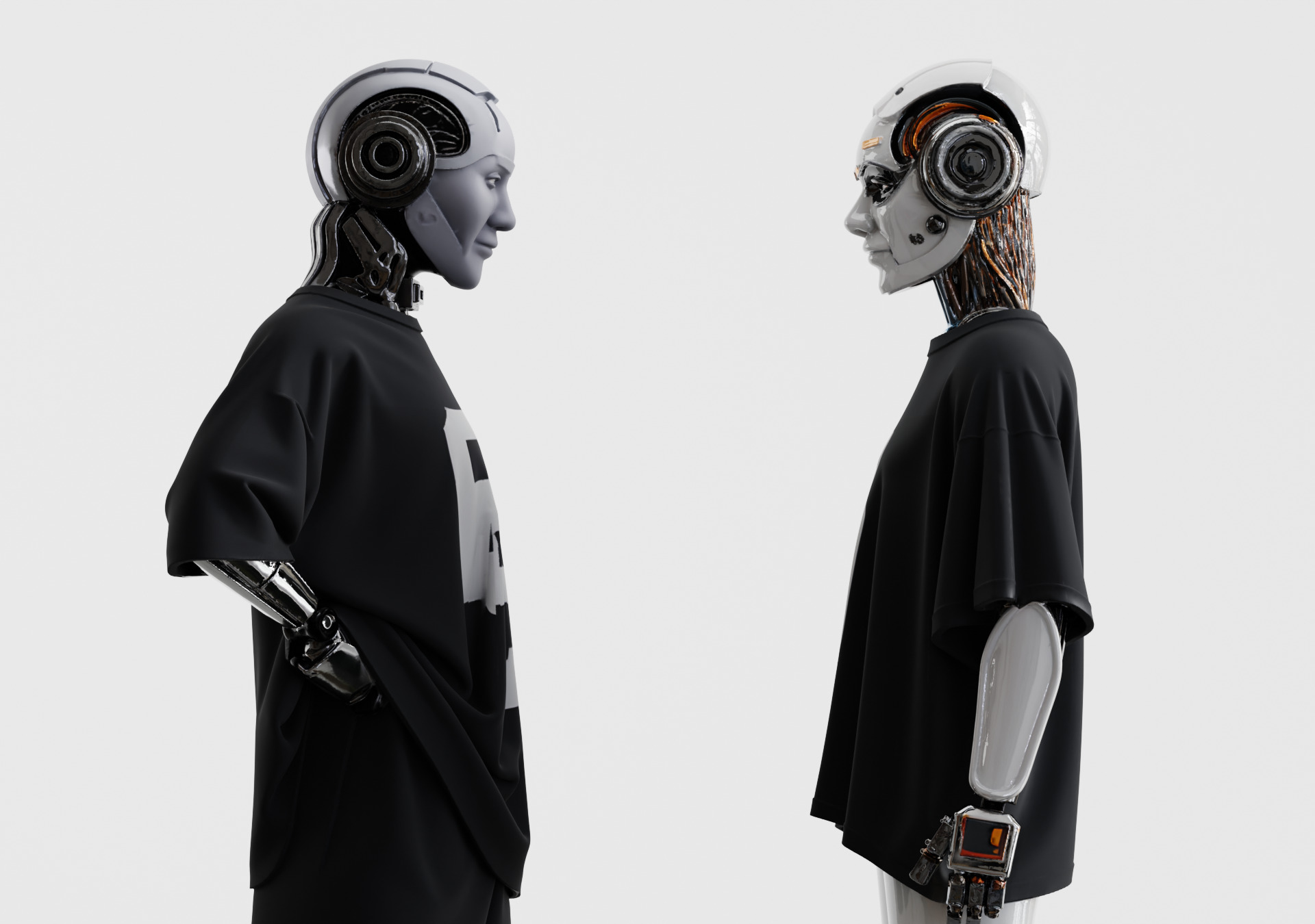 Alien Cyber Robots Mechanical Head Androids Set of 2 3D model_1