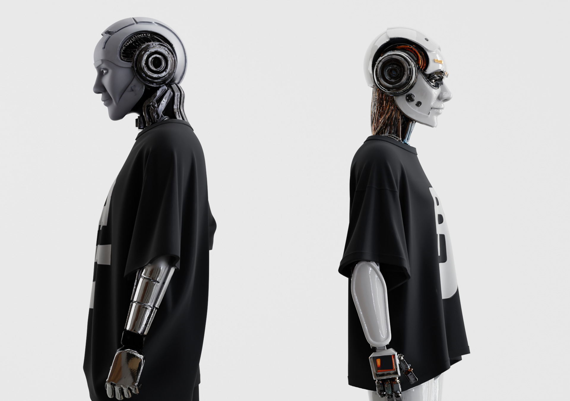 Alien Cyber Robots Mechanical Head Androids Set of 2 3D model_2