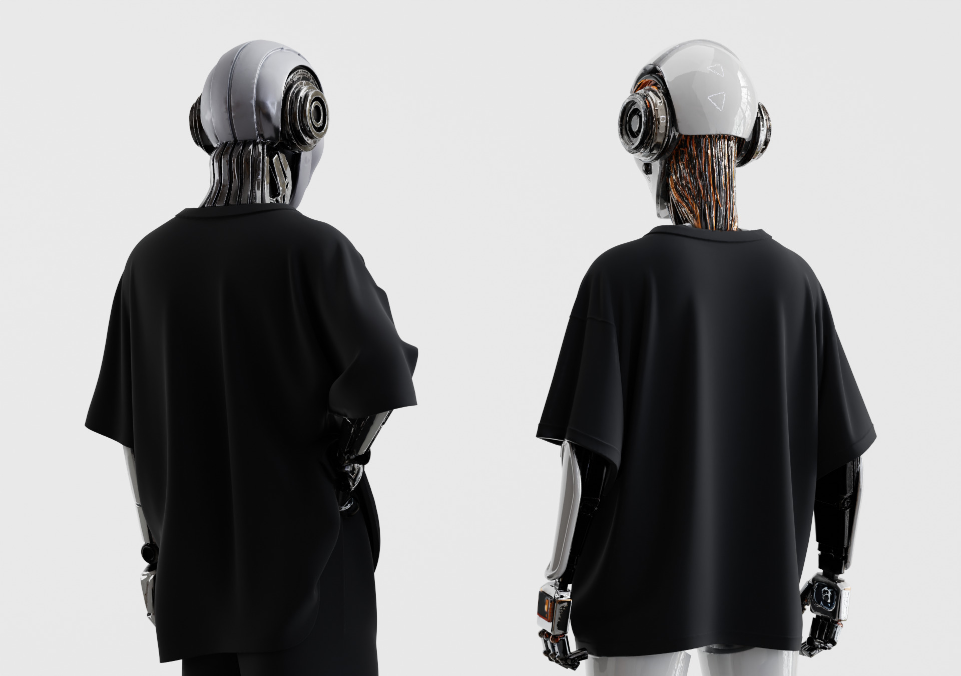 Alien Cyber Robots Mechanical Head Androids Set of 2 3D model_3