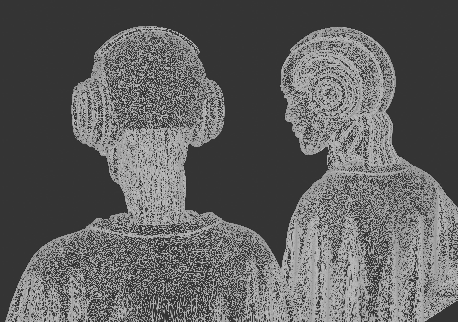 Alien Cyber Robots Mechanical Head Androids Set of 2 3D model_6