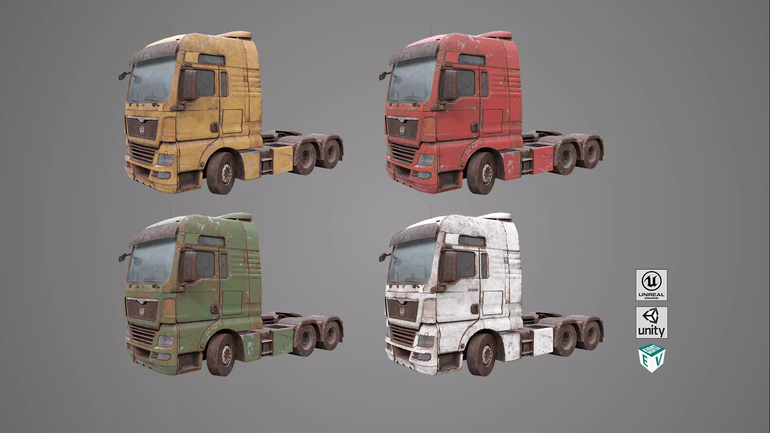 Generic Heavy Truck Chassis 04 Dirty Collection All PBR Textures Low-poly 3D model