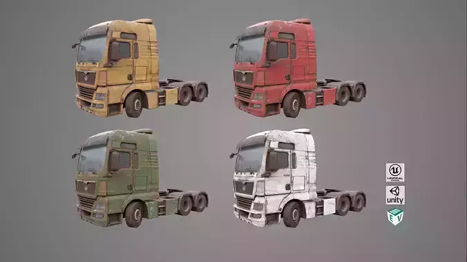 Heavy Truck Chassis 04 Dirty 4 Color Collection All PBR Textures Low-poly 3D model