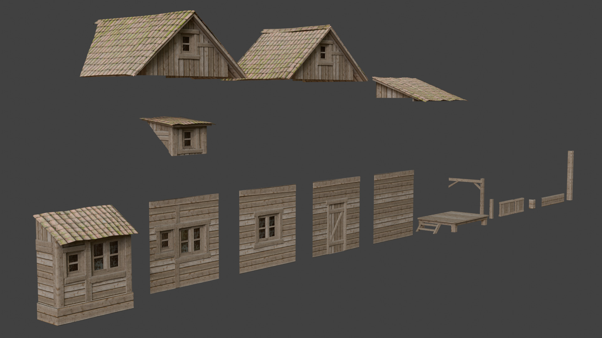 Modular Cabin House 3D Asset Pack for Games and Archviz Low-poly 3D model_4