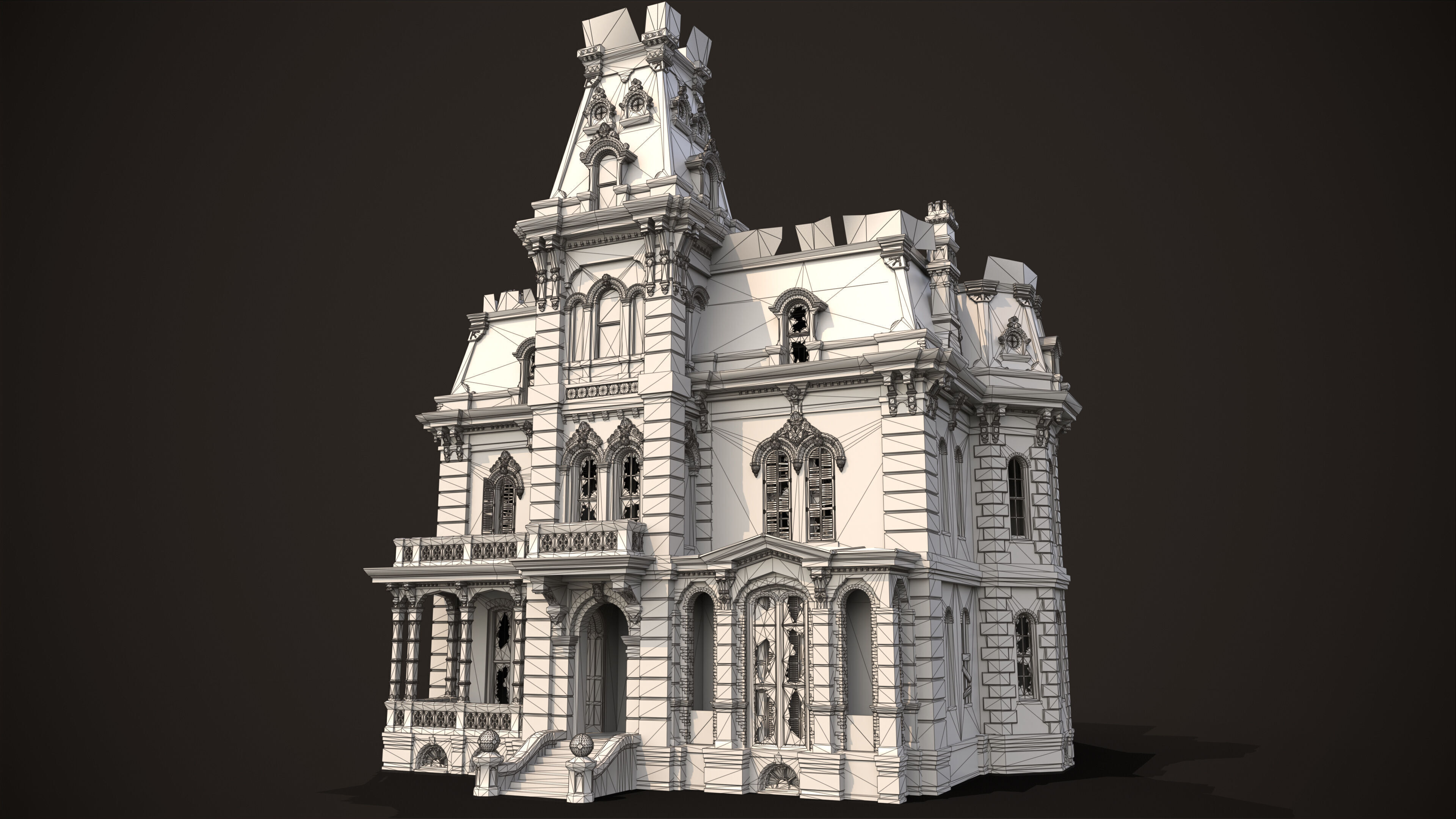 Old American House Abandoned Low-poly 3D model_14