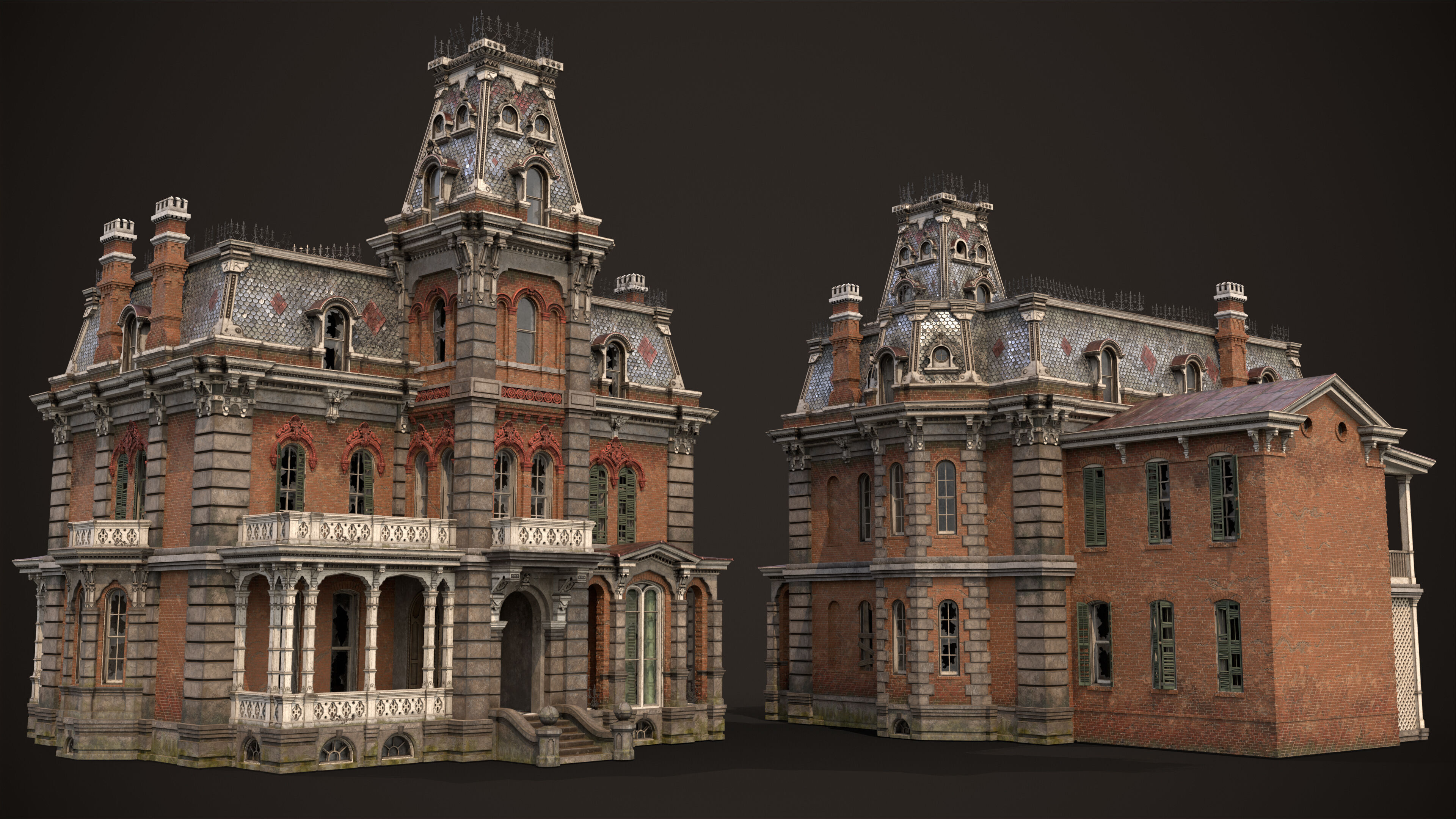 Old American House Abandoned Low-poly 3D model_2