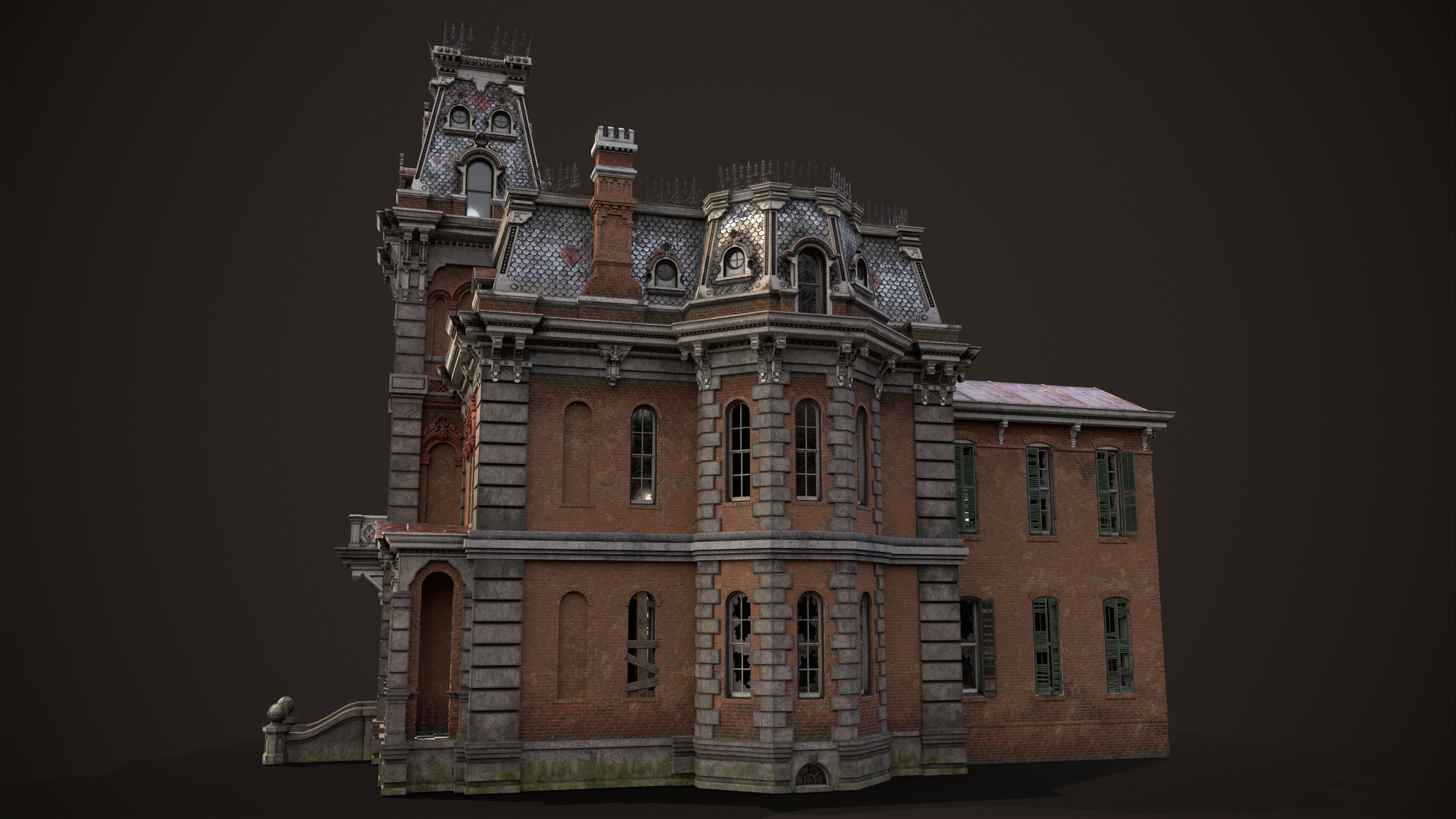 Old American House Abandoned Low-poly 3D model_3