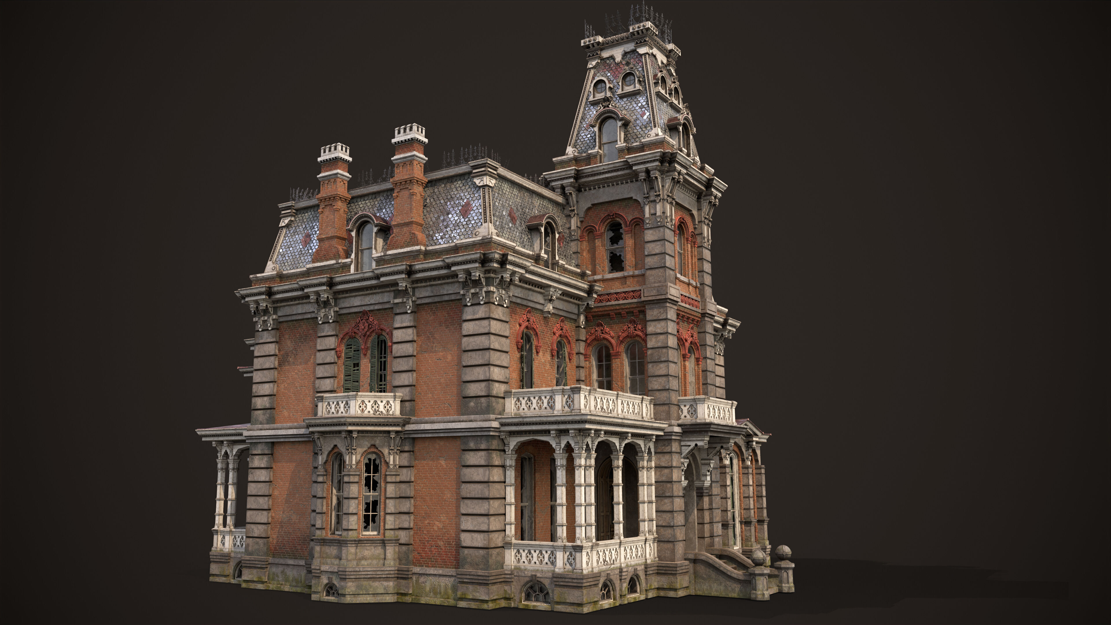 Old American House Abandoned Low-poly 3D model_6