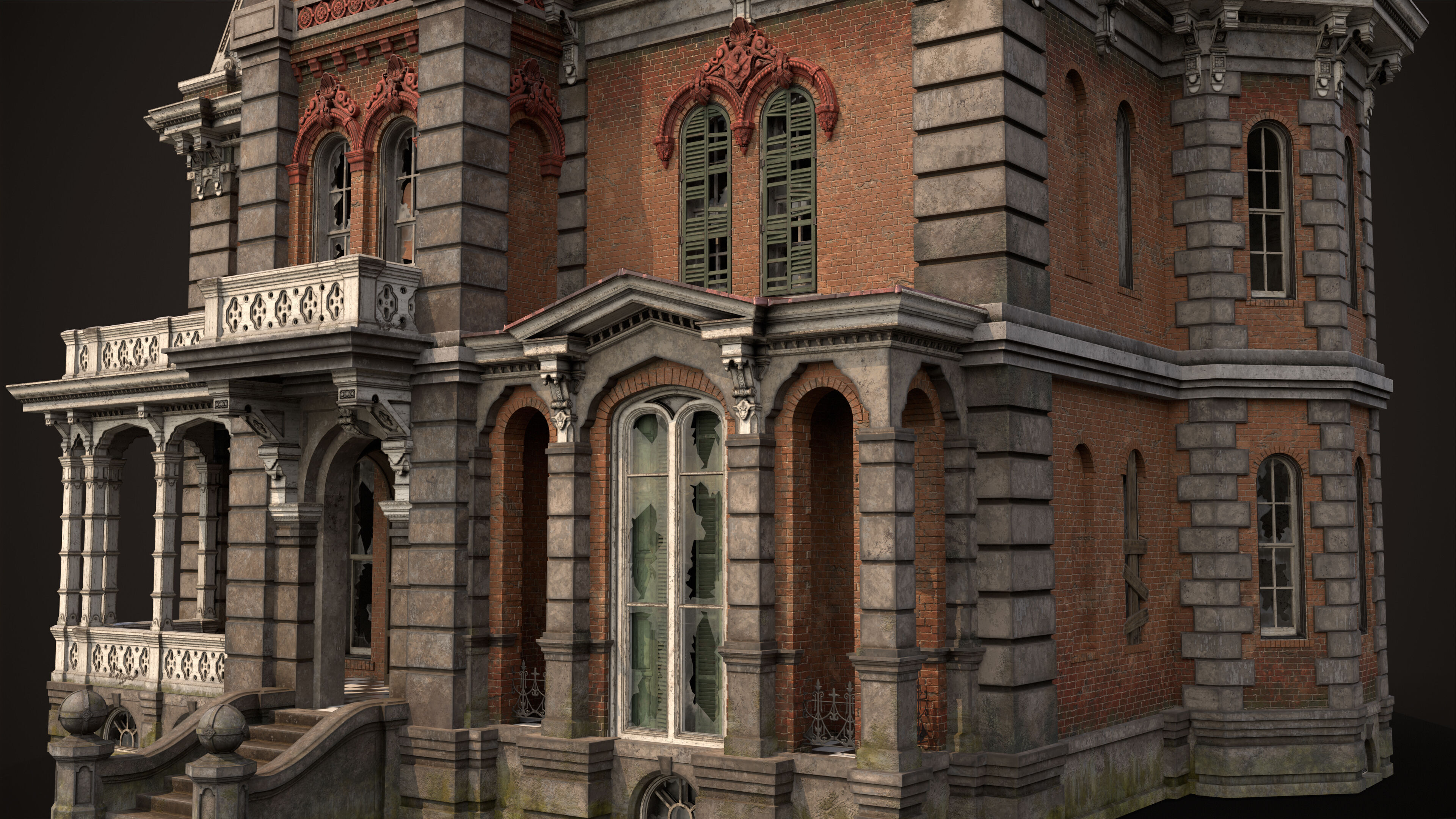 Old American House Abandoned Low-poly 3D model_8