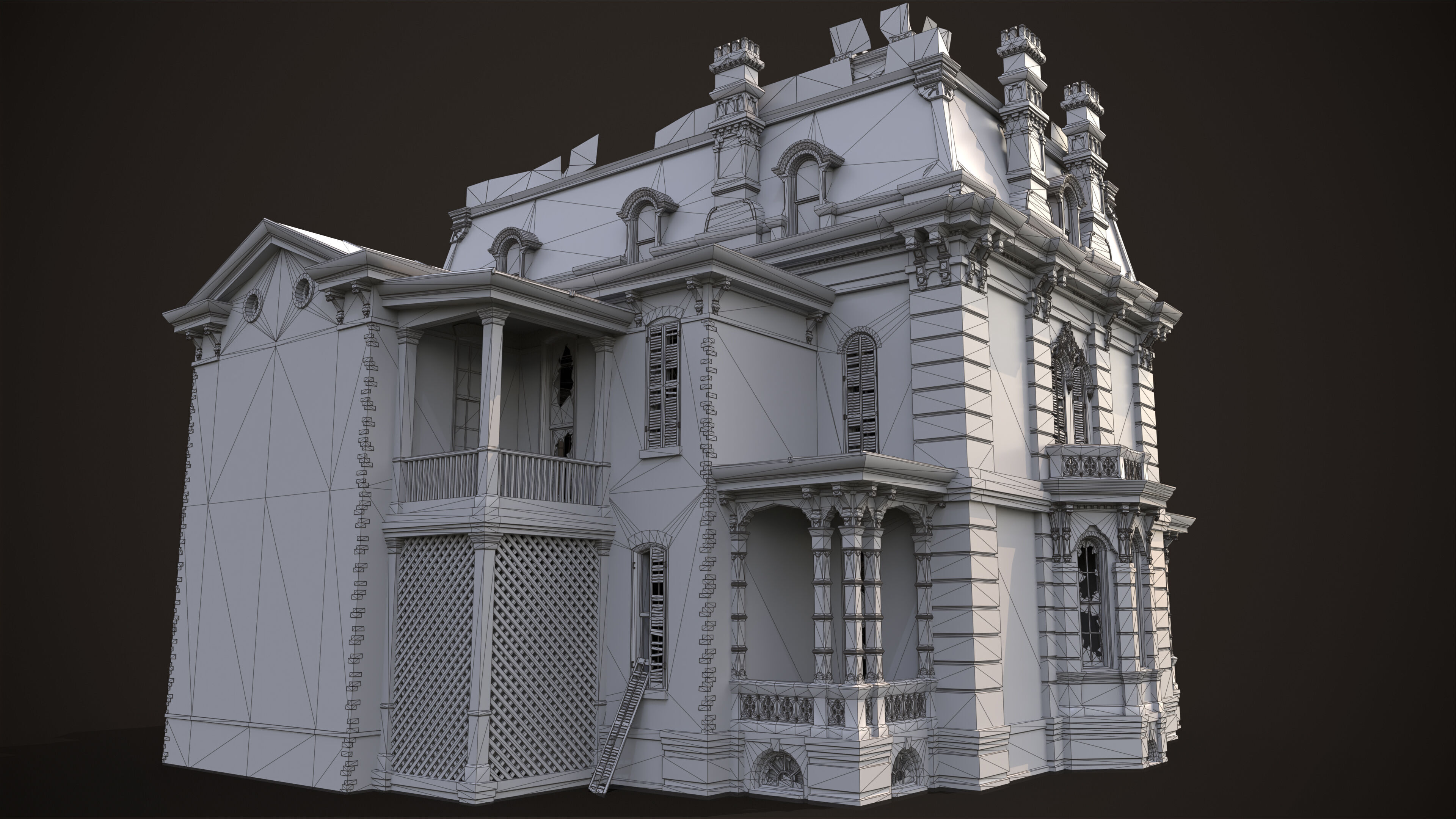 Old American House Abandoned Low-poly 3D model_16