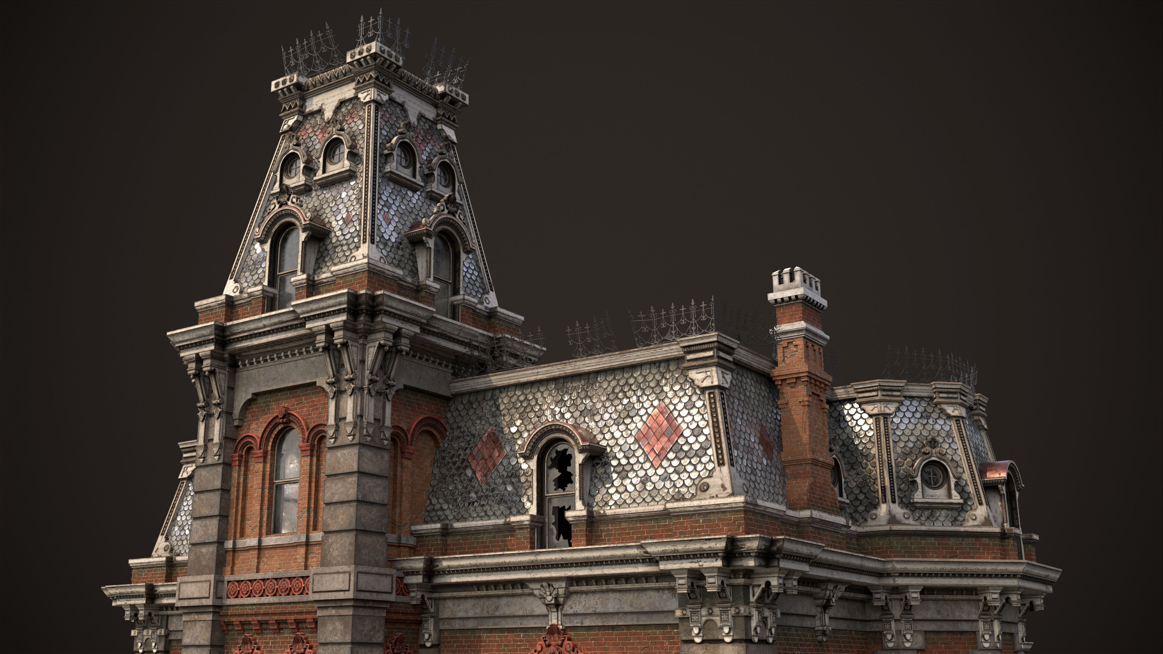 Old American House Abandoned Low-poly 3D model_7