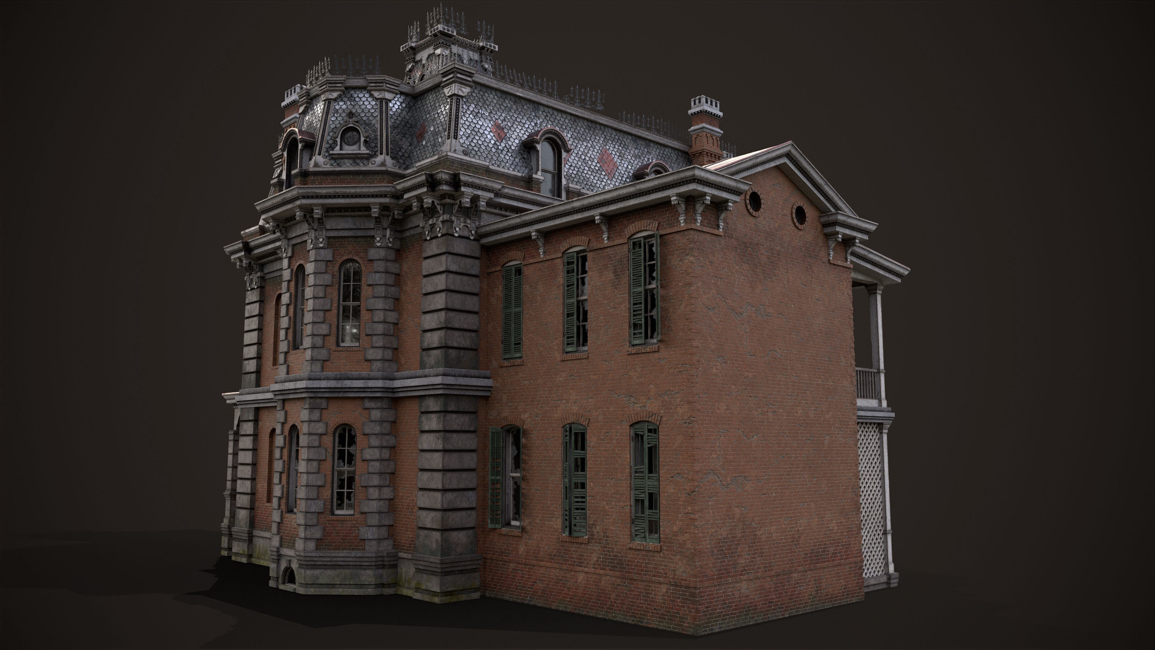 Old American House Abandoned Low-poly 3D model_4