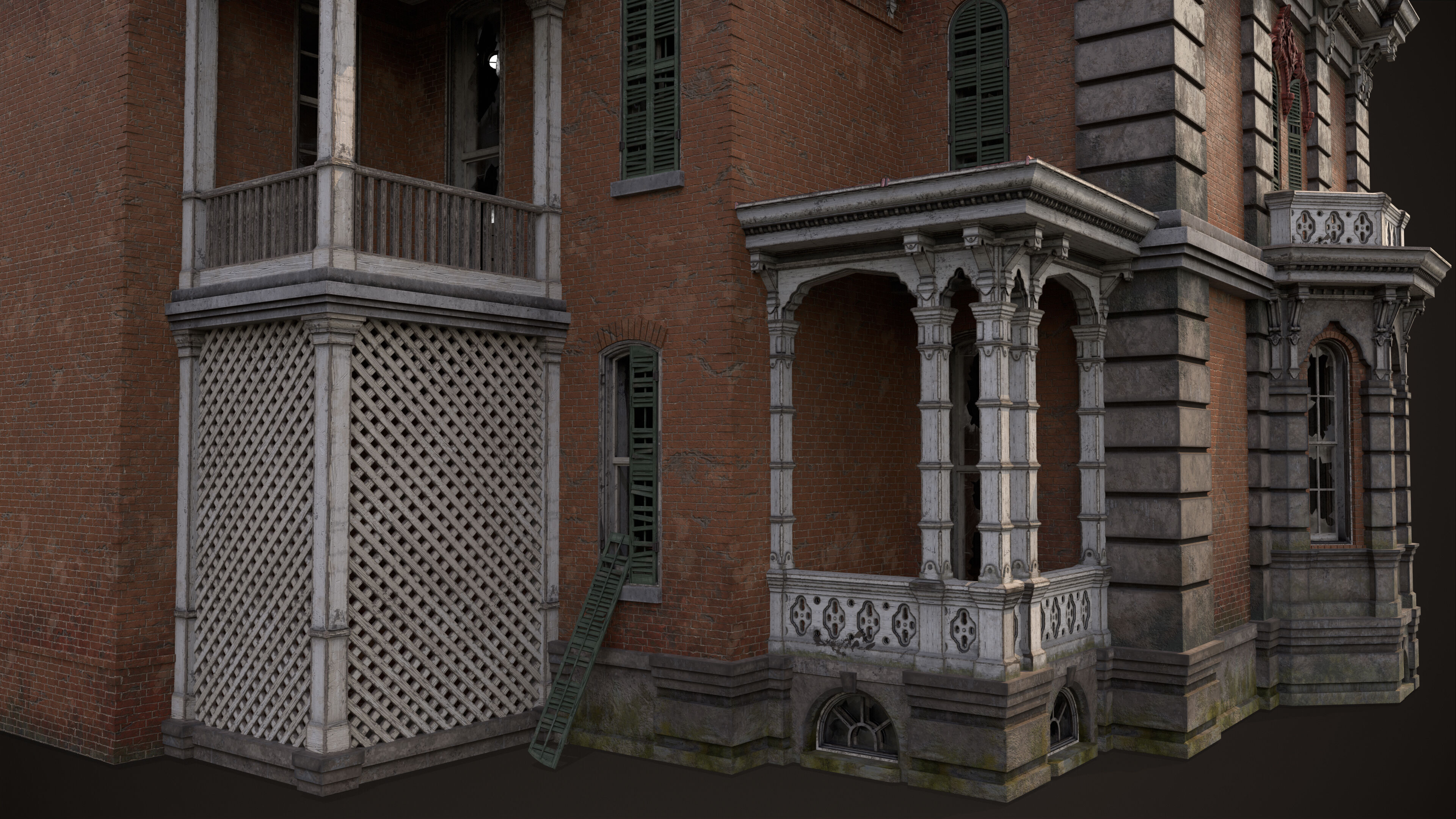 Old American House Abandoned Low-poly 3D model_10