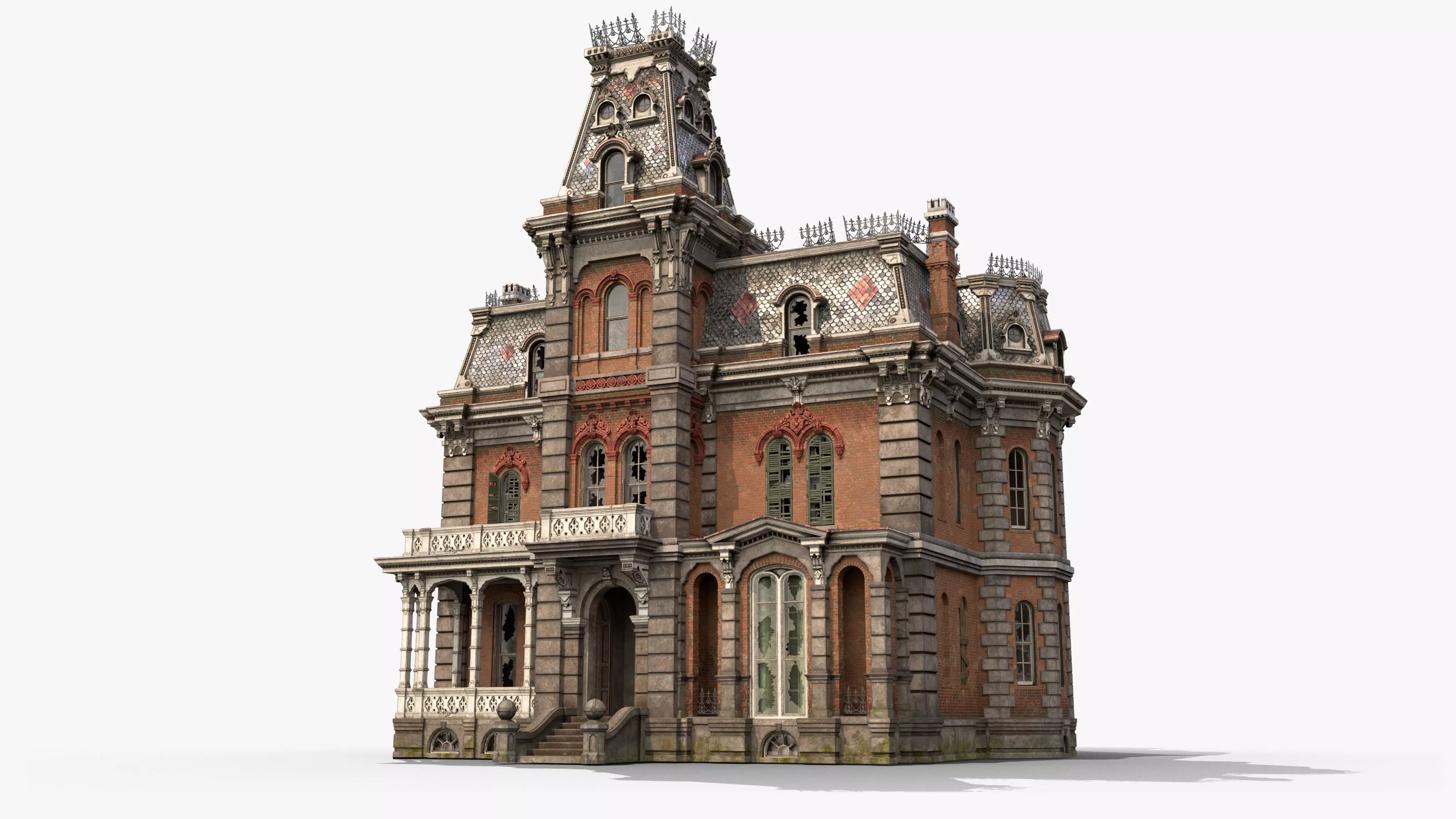 Old American House Abandoned Low-poly 3D model_0