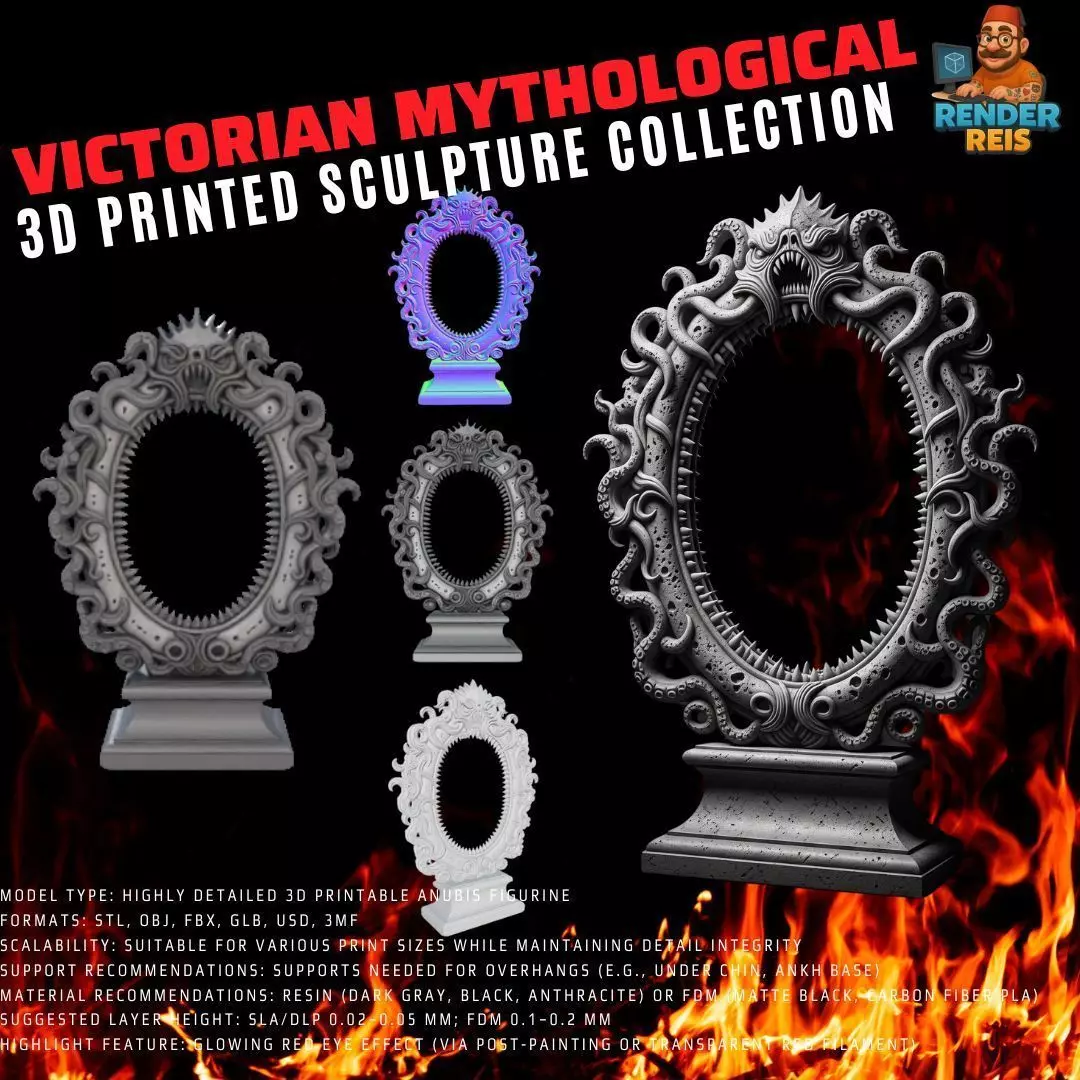 3D Printable Gothic Monster Mirror Frame 3D model_0