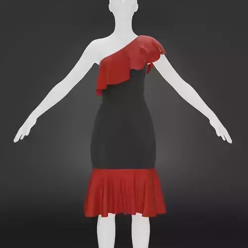 Crimson Ruffle Elegance Dress Model
