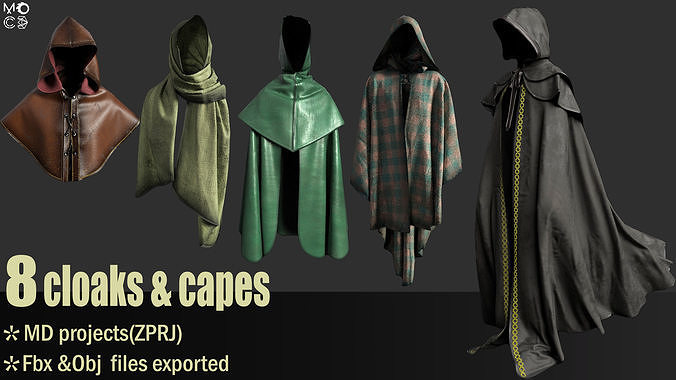 8 cloaks and capes plus shawl 3D model