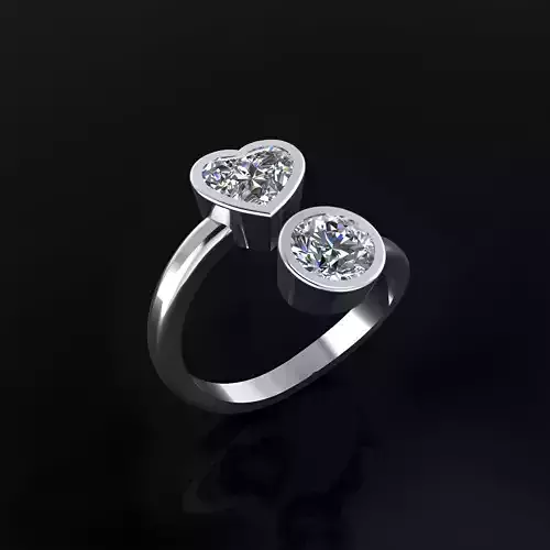 Ring with Round and Heart Stones 3D print model