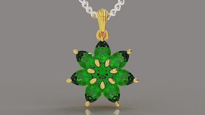 Cluster set round and pear shape diamond flower pendant 3D print model