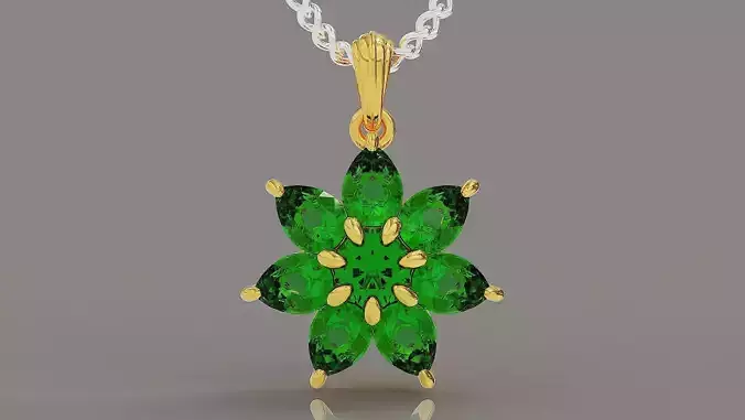 Cluster set round and pear shape diamond flower pendant