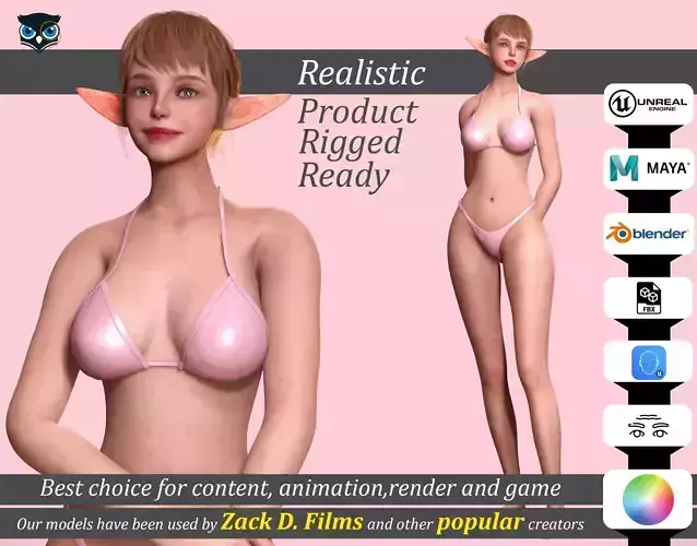 Elaria Elf Female Bikini 3D Model Stylized Fantasy Base Low-poly 3D model