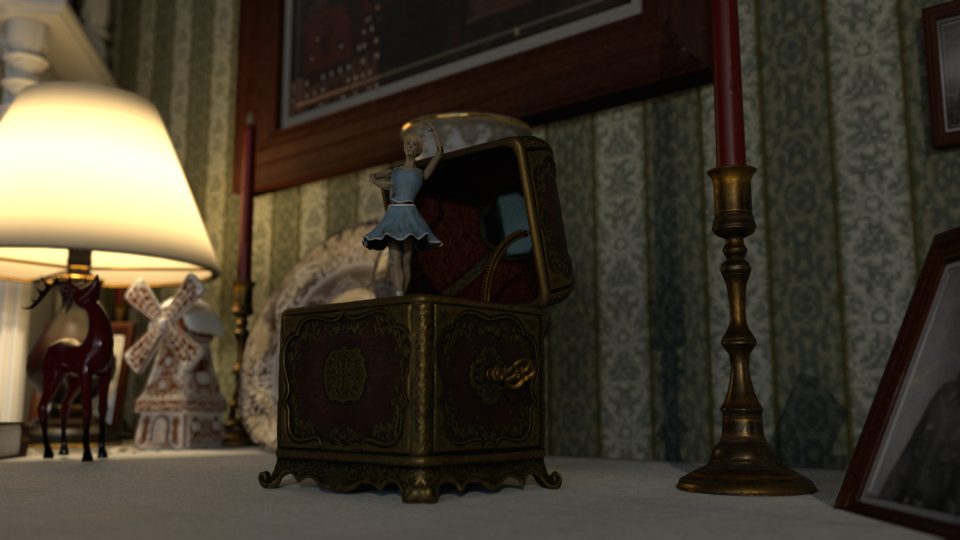 Music Box Rotating Ballerina 3D model_8